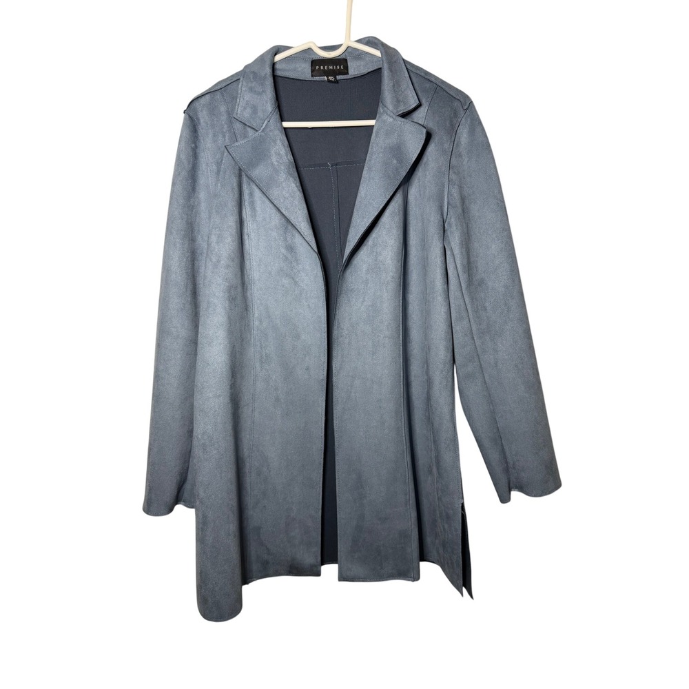 Premise Faux Suede Open Front Blazer Jacket Blue Grey Womens Medium